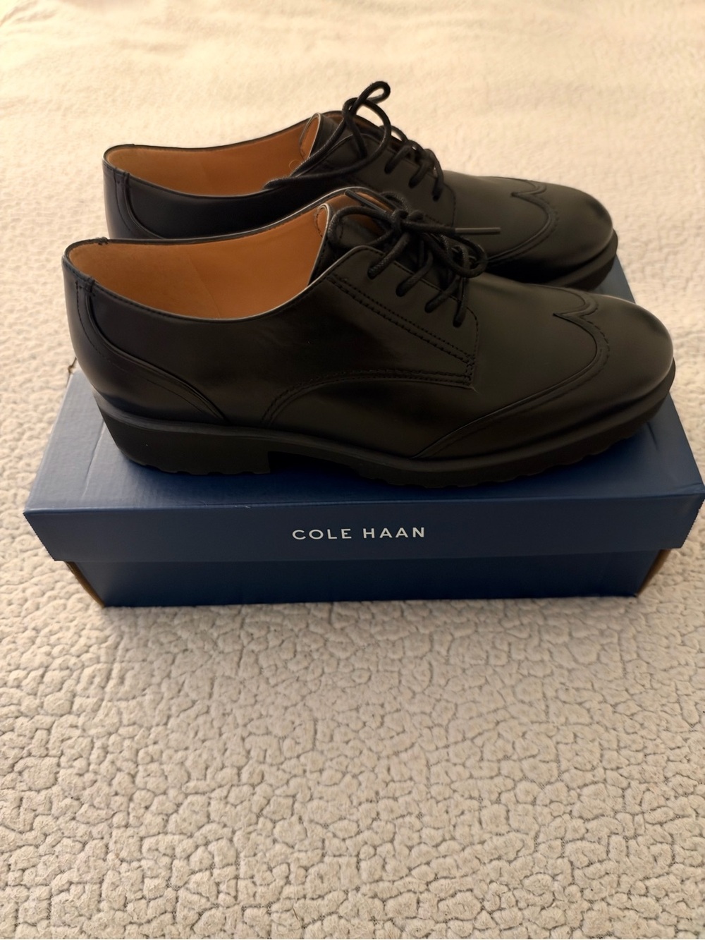 Cole Haan Geneen Lace Wing Oxford Black Leather Shoes Women’s Size 10